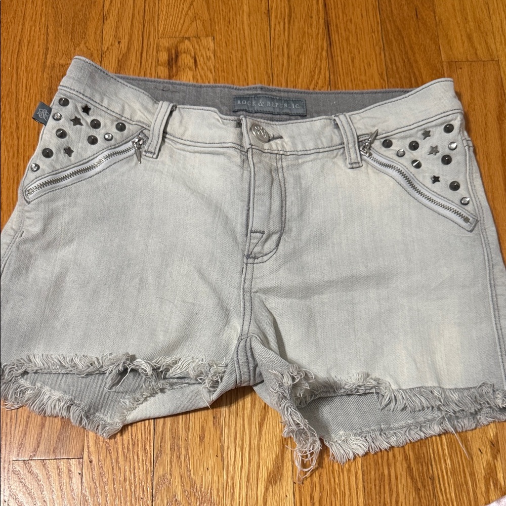 Rock & Republic Light Gray Studded Jean Shorts